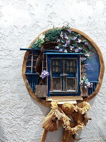 Dekorativ divar panelləri: Dekorativ əl işi divar paneli – “Mavi Pəncərə” - Materiallar: ağac — 2