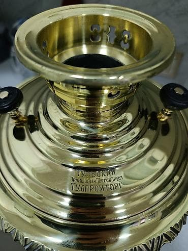 qədimi çaydan: Məhsul: Qızılı rəngində Qədimi 1880 il kömür/soba tipli samovar — 5