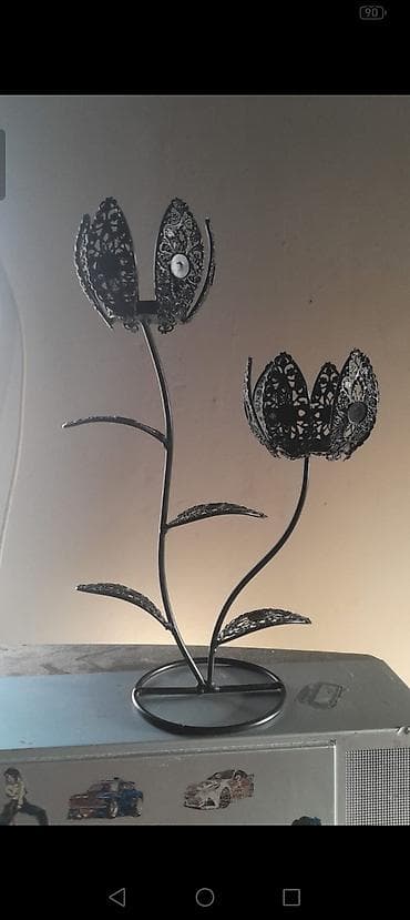 şam qəlibi: Metal dekor şamlıq – iki güllü kompozisiya - Material: qara rəngli — 1