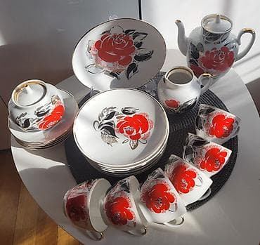 mis caydan: Çay dəsti, rəng - Qırmızı, Farfor, SSRİ — 5