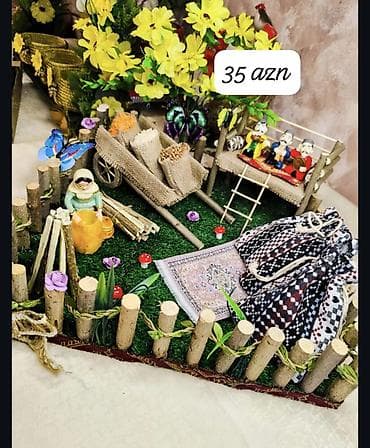 Dekorativ əl işi kompozisiyalar - Mini kənd həyəti maketi – əl