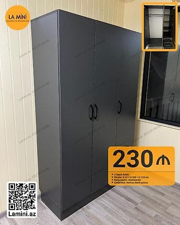 metbext skaflari: - 3 qapılı paltar dolabı - Ölçülər: E 47 × H 200 × U 120 sm - Rəng — 1