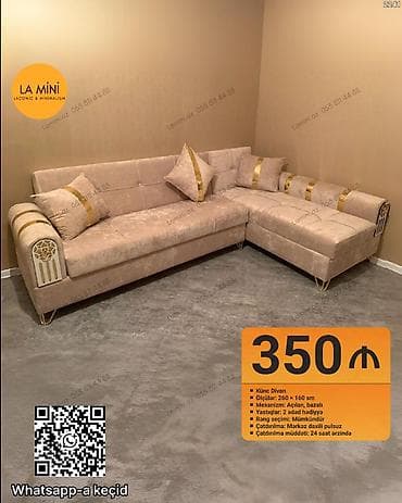 nur mobilya divan fabriki: Künc divan, Açılan, Bazalı, Vеlur parça, Şəhərdaxili pulsuz çatdırılma — 1