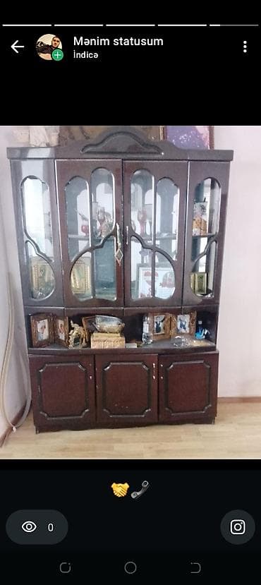 televizor alti mebel: - Qonaq otağı üçün vitrin-bufet: Tünd qəhvəyi rəngli, şüşəli üst hissə — 1