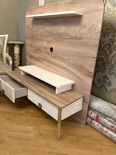 stend: TV stendi və panel komplekti - Material: MDF/LDSP kombinasiya, ağ və — 1