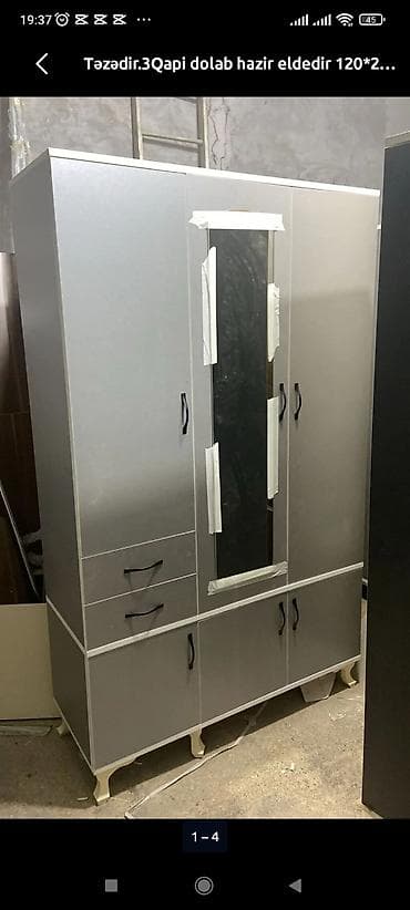 işlenmiş metbext mebelleri: Yeni, 3 qapılı, Ağ, Digər material, Açılan, Düz dolab — 4