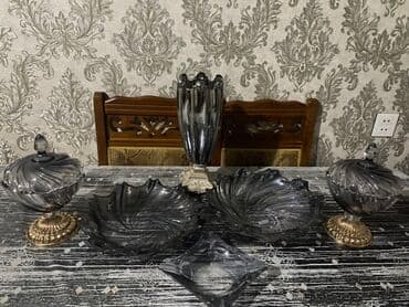 Zərif dekorativ şüşə-servis dəsti - Rəng: tünd boz (smoke) şüşə -