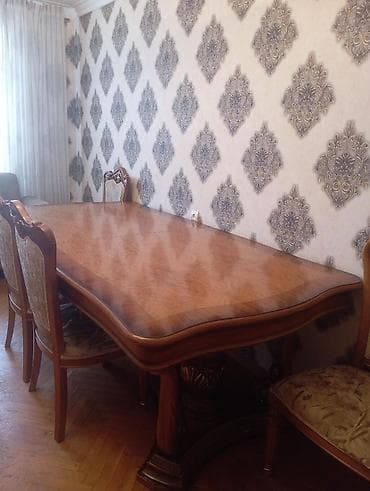modern stol stul: Qonaq otağı üçün, İşlənmiş, Açılan, Dördbucaq masa, 8 stul — 1