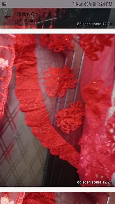 hicab geyimi: TEZEDR XINA DEST-İ Qırmızı zərif örtü dəsti – gelin/nişan üçün - — 2