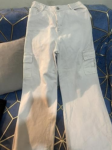 Açıq bej rəngli cargo şalvar - Model: düz kəsim, orta bel - Rəng — 1