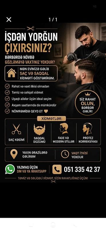bərbər: Bərbər, 26 yaş, 5 ildən artıq təcrübə, Fiks edilmiş ödəniş — 1