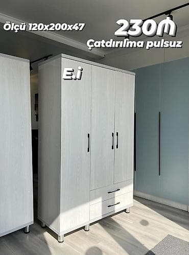 3 qapılı, Siyirməli, Ağ, Açılan, Düz dolab