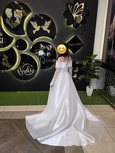 Свадебные платья и аксессуары: Ağ gəlinlik – zərif krujeva və payet işləməli - Model: “off-shoulder” — 2