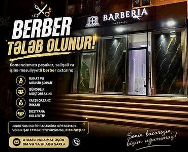 bər bər: Bərbər tələb olunur, Fiks edilmiş ödəniş, 1-2 illik təcrübə — 1