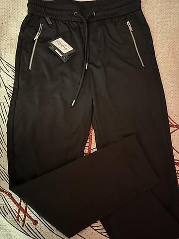 kişi godəkcə: Qara rəngli kişi şalvarı – idman üslubunda - Model: düz kəsim — 1