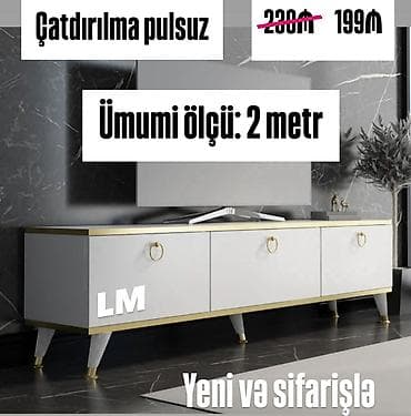 TV stend – TV altı mebel - Ümumi ölçü: 2 metr - Rəng: ağ korpus — 1
