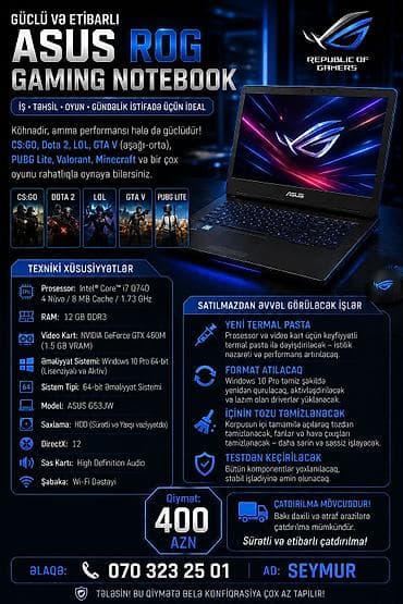 ASUS ROG Gaming Notebook – güclü və etibarlı İstifadə sahələri: - İş