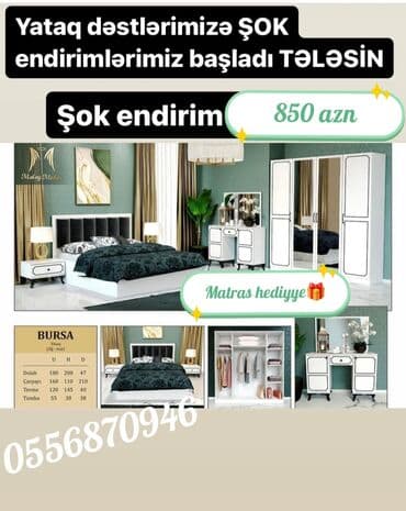 divan dəsdi: İkinəfərlik çarpayı, Dolab, Termo, 2 tumba, Azərbaycan, Yeni — 11