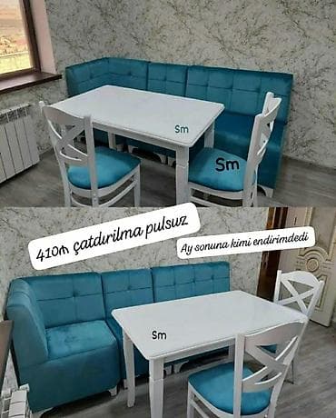 oturaca: Mətbəx künc dəsti - Tərkib: yumşaq künc divan, 1 masa, 2 stul - Rəng — 1