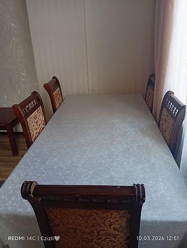 Ev və bağ: Qonaq otağı üçün, İşlənmiş, Açılmayan, Dördbucaq masa, 6 stul — 2