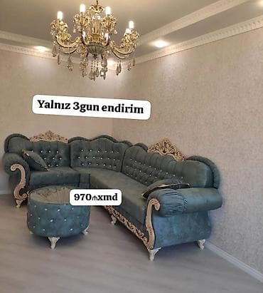 bezek: Klassik üslubda L formalı yumşaq künc dəsti - Dizayn: Qızılı oyma — 2