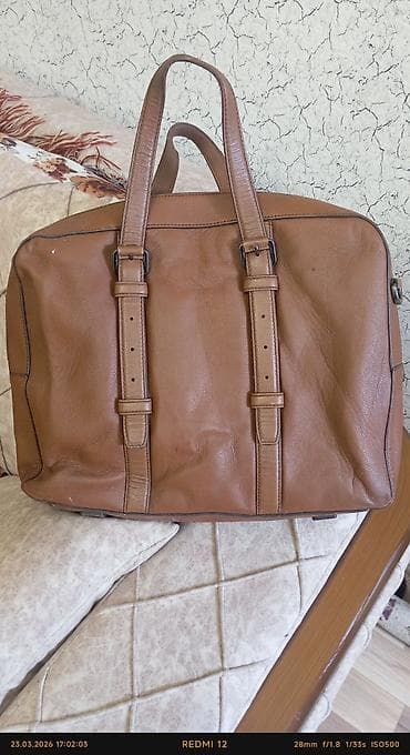 Audio: Kişi iş çantası – BOSS brendi, qəhvəyi rəng - Material: təbii dəri — 2