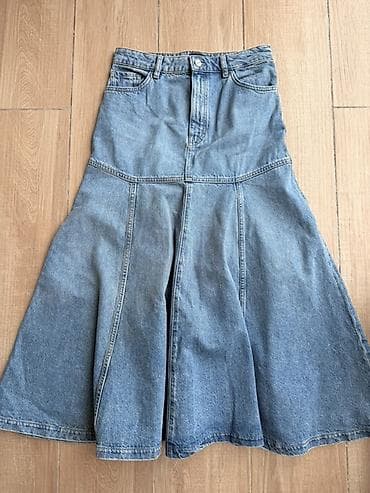 randm dazzle 7500: Denim ətək - Model: kloş kəsimli, panel tikiş detalları ilə - Rəng — 1