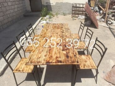 stol və stul dəstləri: Yeni, Kvadrat masa, 6 stul, Açılmayan, Stullar ilə, Taxta, Azərbaycan — 2