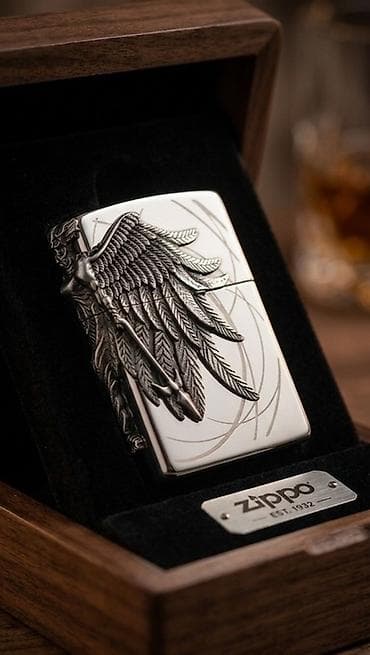 çaşka qəlyan: Zippo benzinli çaxmaq – “Angel Wing” rellef dizayn - Brend: Zippo — 1