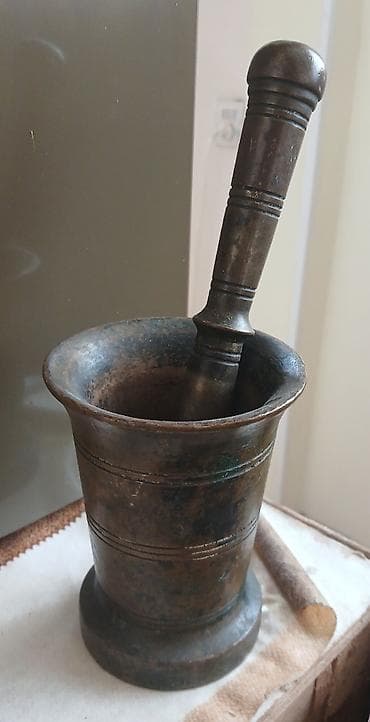 qab qaşiq: Antik pirinç dibək və həvəng - Material: bərk pirinç/bronza tipli — 3