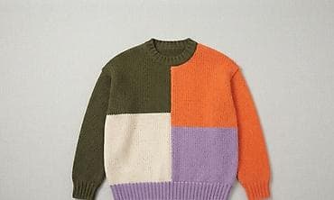 Мужская одежда: Rəngli blok dizaynlı trikotaj sviter - Model: uniseks kruq yaxalı — 1