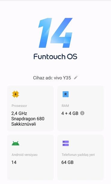 oppo a18 qiymeti: Vivo Y35 5G, 64 GB, rəng - Qara, İki sim kartlı — 5