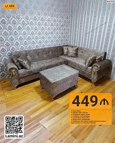 Divan və masa dəstləri: Künc divan dəsti – Kod: 2553 • Ölçülər: 280 × 200 sm • Mexanizm — 1