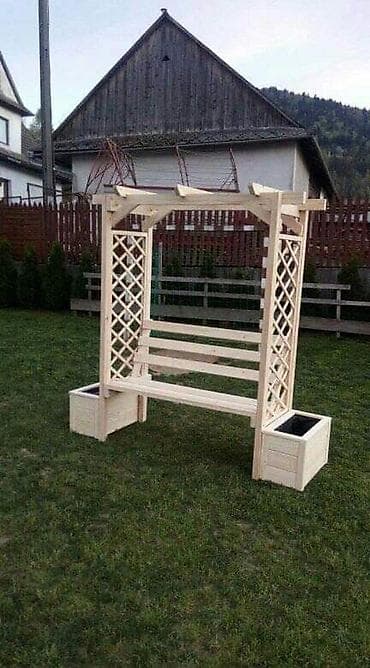 taxta oyma: Bağ üçün taxta pergola skamyası və yelləncək Məhsul təsviri: - Təbii — 1