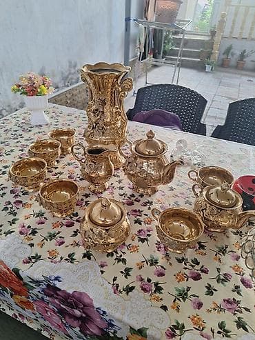cay servis: Çay dəsti, rəng - Qızılı, Keramika, Decoria, 6 nəfərlik, Fransa — 1