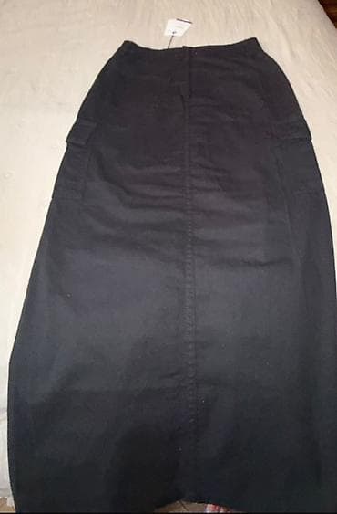 cargo pants: Qara rəngli uzun denim ətək - Model: cargo stilində, düz kəsim, maksi — 3