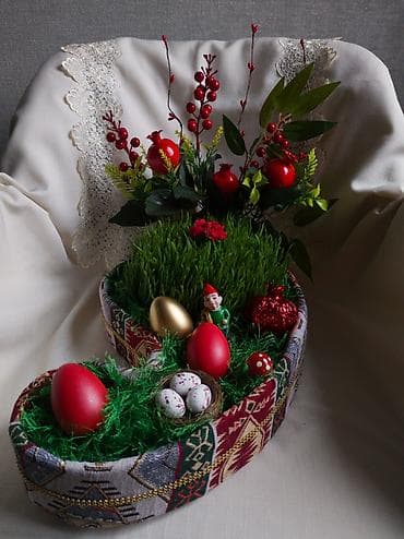 Novruz üçün əl işi dekorativ səməni kompozisiyası - Milli naxışlı