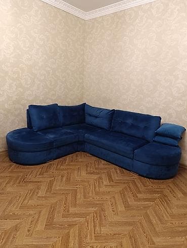 Mavi rəngli bucaqlı yumşaq künc divan - Forma: L-şəkilli künc divan