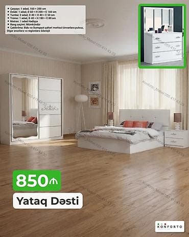 kamot termo: Yataq Dəsti – 850₼ Komplektə daxildir: - Çarpayı: 1 ədəd, 160 × 200 — 1