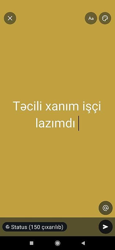 bag evinde is: Xadimə tələb olunur, İstənilən yaş, Təcrübəsiz, Dəyişən növbəli, Gündəlik ödəniş — 1