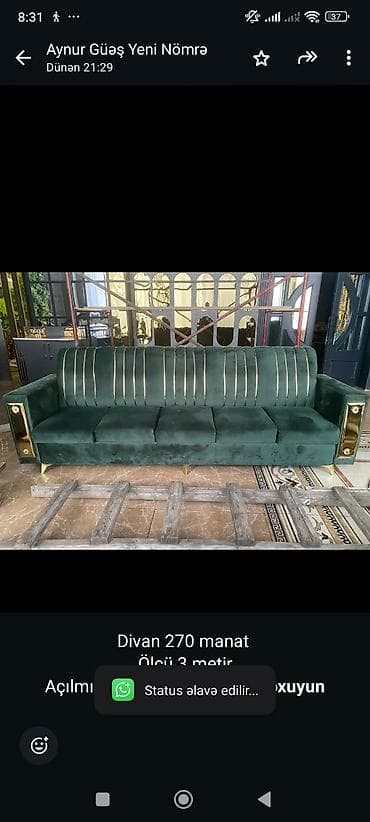 istikbal divan: Divan 270 manat Ölçü 3 metir Açılmır baza yoxdur Ünvan Qaraçuxur — 1