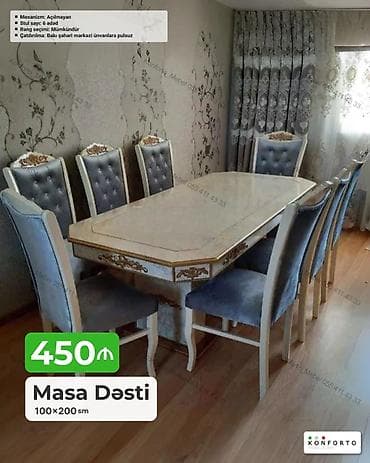 kohnə stul: Masa Dəsti – 100×200 sm - Komplekt: 1 masa + 6 stul - Mexanizm — 1