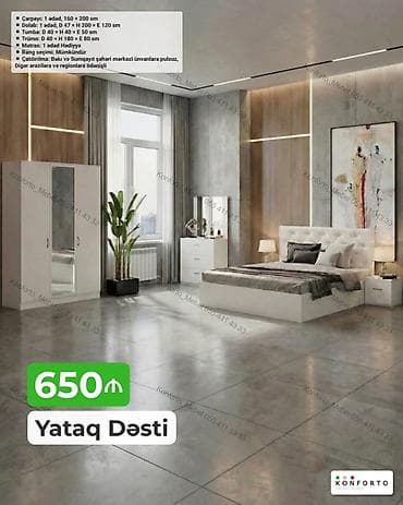 Yataq Dəsti – 650 ₼ Komplektin tərkibi və ölçülər: - Çarpayı: 1 ədəd — 1
