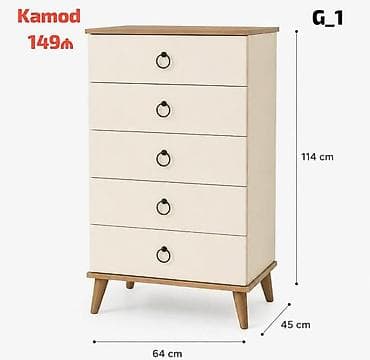 pilleken alti skaf: Kamod – 5 siyirməli - Ölçülər: hündürlük 114 sm, en 64 sm, dərinlik — 1