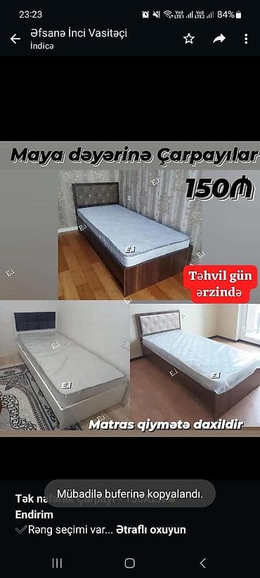 tek kravat: *Tək nəfərlik Çarpayı - 150AZN💥* *Endirim* ✔️Rəng seçimi var Ölçü — 1