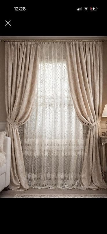 sam: Klassik tərz pərdə dəsti - Komplekt: qalın dekorativ pərdə + tül - — 1