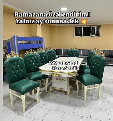 Qonaq otağı üçün, Yeni, Açılmayan, Dördbucaq masa, 6 stul