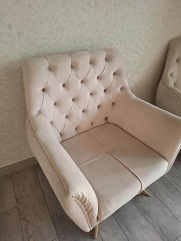 2 ədəd kreslo – krem rəng - Material: məxməri/parça örtük, yumşaq — 3