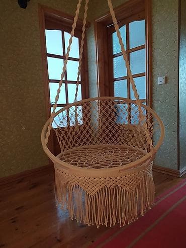 toxunma stol stul: Makrame asma kreslo – dairəvi “papasan” tipli yelləncək - İstifadə — 5