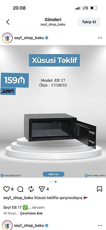 pul seyfleri: Seyf EB 17 – Xüsusi Təklif - Model: EB 17 - Ölçü: 17/28/33 — 2